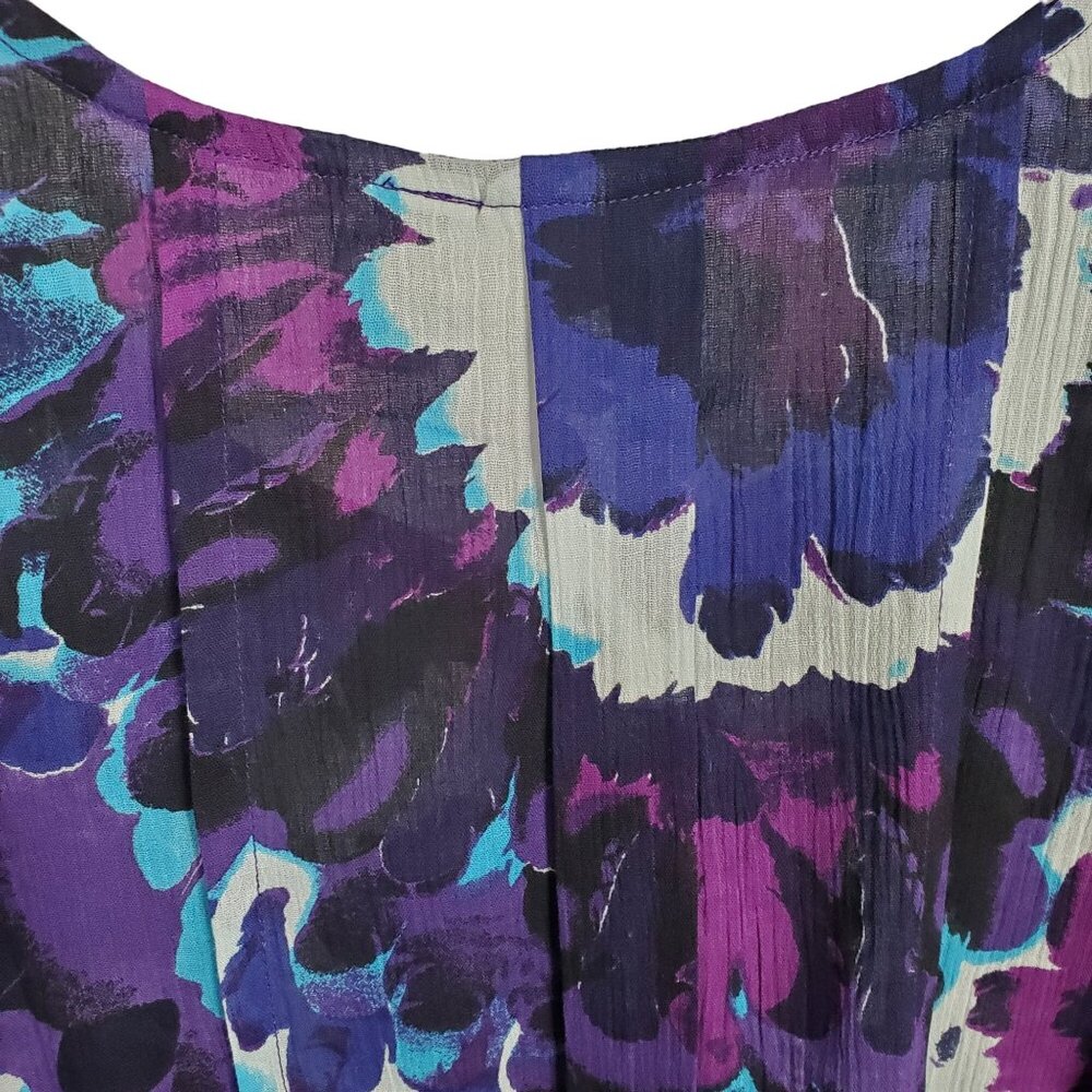 Roamans NWOT Sz 5X Tunic Button Blouse Floral Print Gauzy Crinkle Cotton Purple - Picture 11 of 12